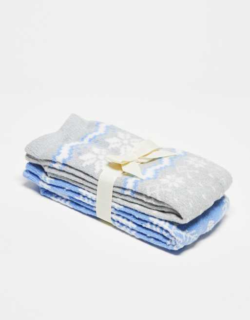 Lindex 2 pack fairisle pattern cozy socks in blue and grey, 3 of 4