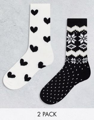 2 pack fairisle pattern cozy socks in Mono-Multi