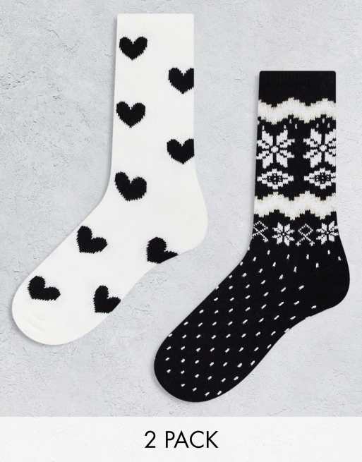  Lindex 2 pack fairisle pattern cozy socks in Mono