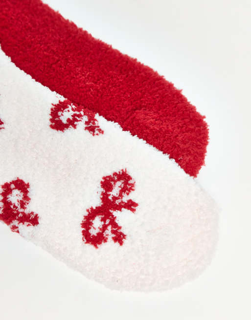 Lindex pack super soft cosy socks in red and bow print ASOS