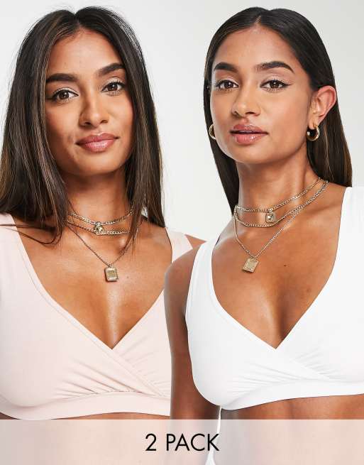 Lindex – 2-pack vita och rosa amningsbehåar i bomull med omlottdesign - MULTI