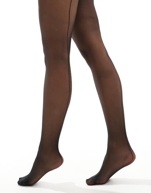 Lindex 20 denier back stripe detail tights in black, 3 of 4