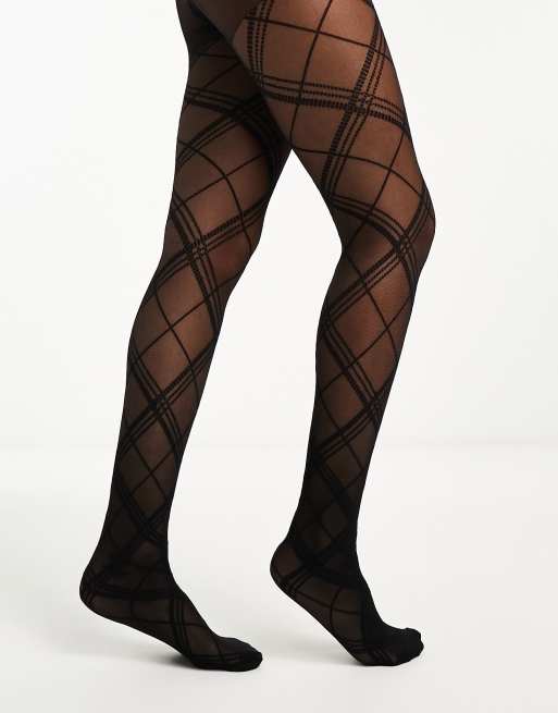 Lindex 20 denier check print tights in black | ASOS