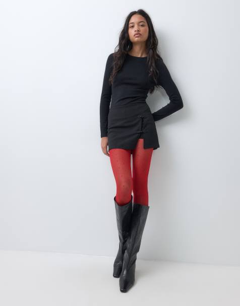 Lindex 20 denier heart print tights in red - view 1