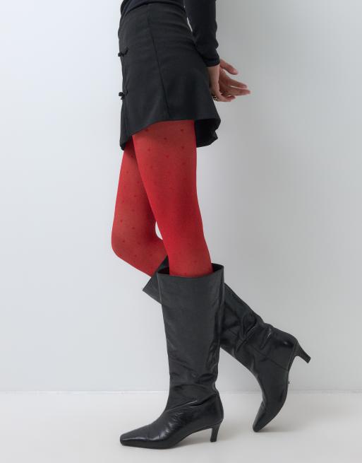 Lindex 20 denier heart print tights in red, 2 of 5