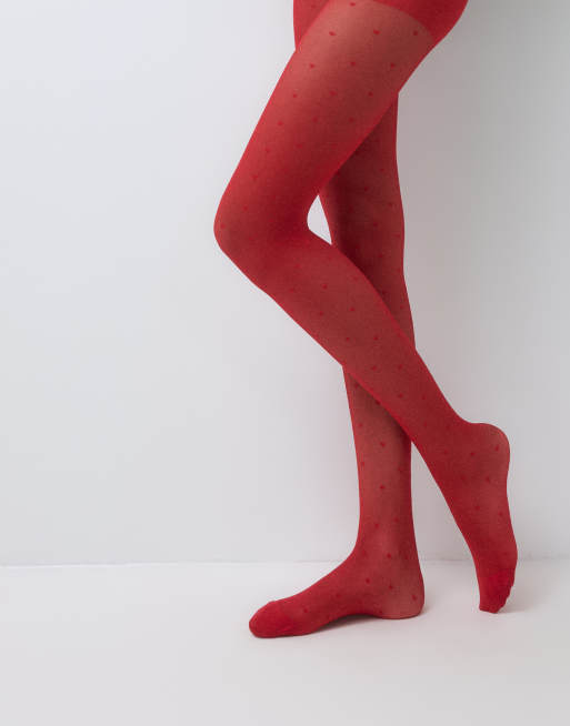 Lindex 20 denier heart print tights in red, 3 of 5