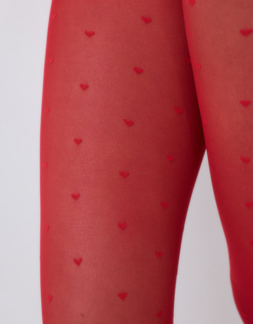 Lindex 20 denier heart print tights in red, 4 of 5