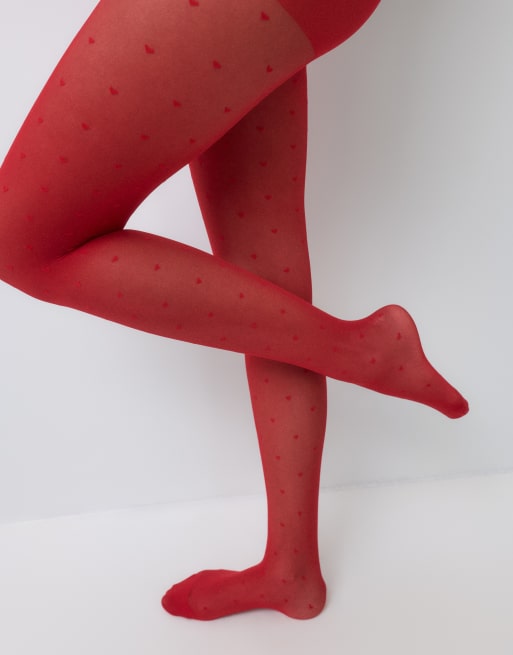 Lindex 20 denier heart print tights in red, 5 of 5