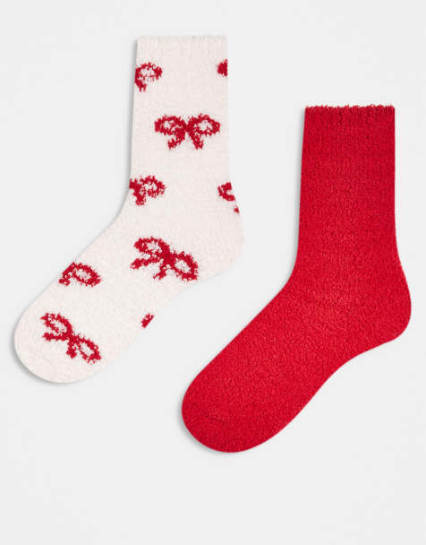 Lindex –2er-Pack superweiche, kuschelige Socken in Rot und mit Schleifenprint - view 1