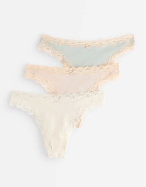 Lindex 3 pack cotton thong with lace trim in pastel - view 1