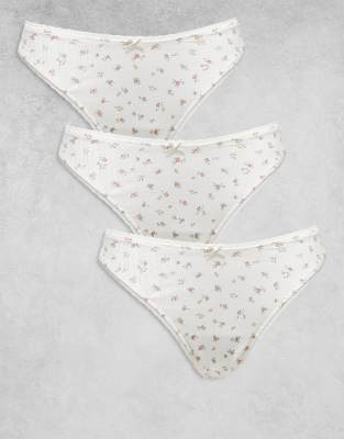 Lindex 3-pack Cotton Thongs With Lace Trim In Multi