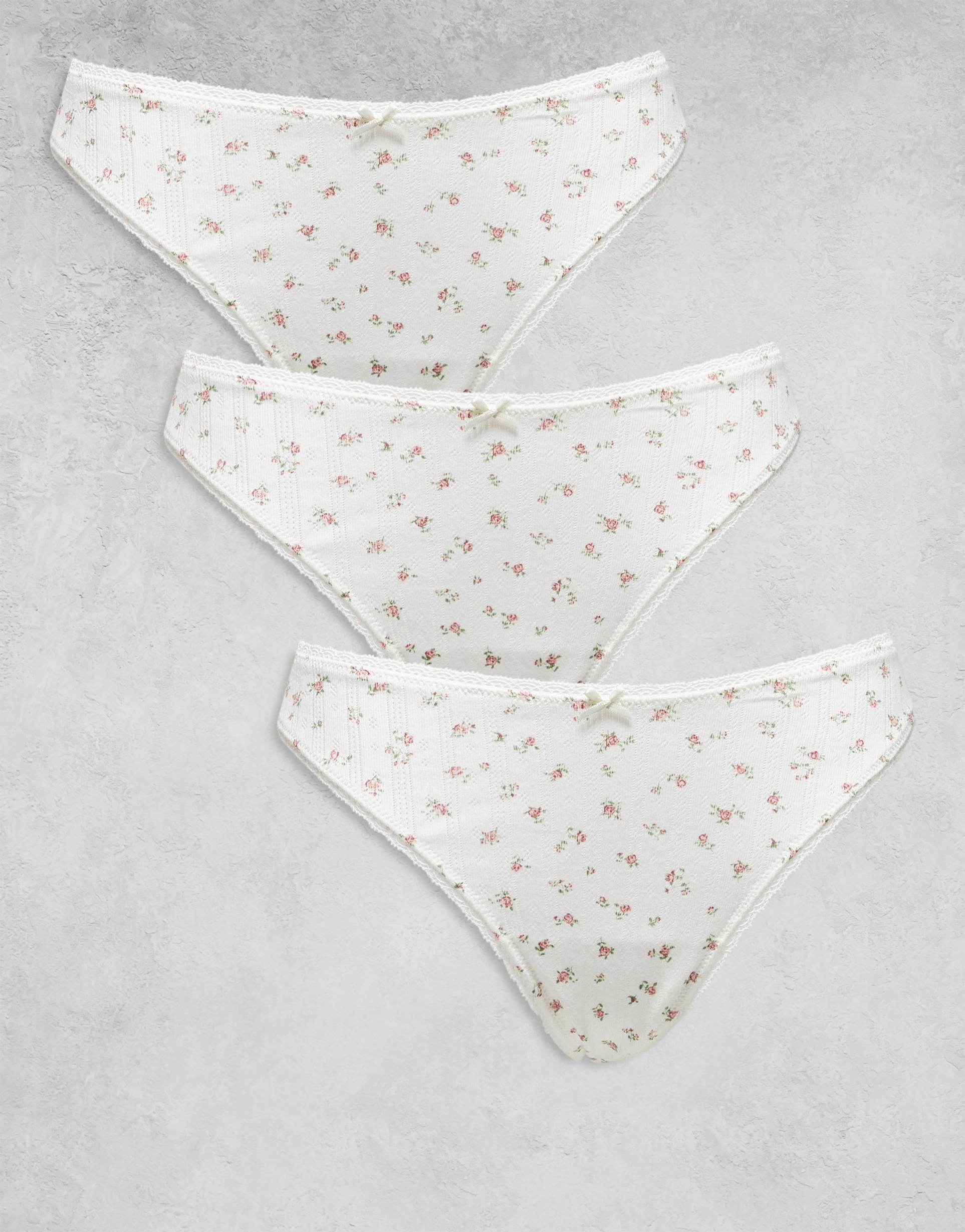 lindex 3-pack cotton thongs with lace trim in floral print