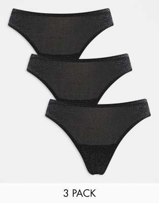 Lindex Lindex 3 pack glitter thong in black