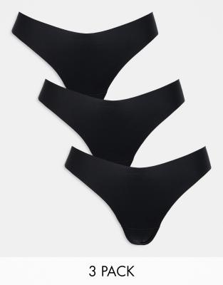 Lindex 3 Pack High Leg Invisible Thong In Black In Black