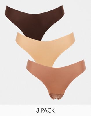 3 pack high leg invisible thong in brown