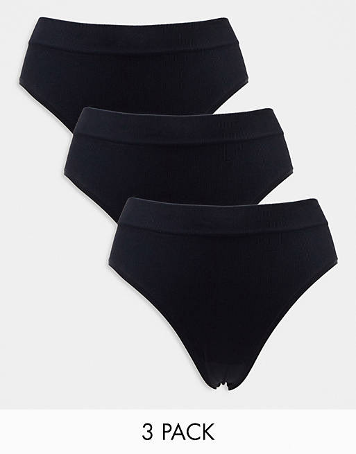 Lindex 3-pack high waist seamless ribbed brazilian brief in black | ASOS