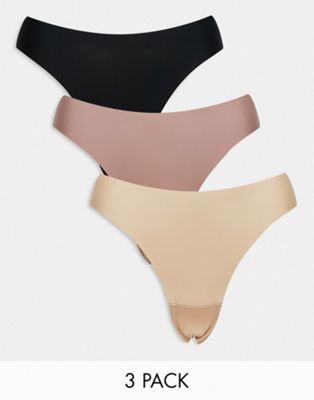 Lindex 3 pack invisible high cut thong in multi - ASOS Price Checker