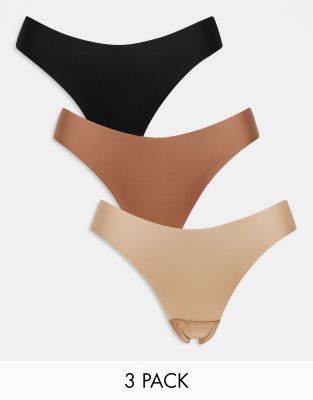 Lindex Lindex 3 pack invisible thong in neutrals-Multi