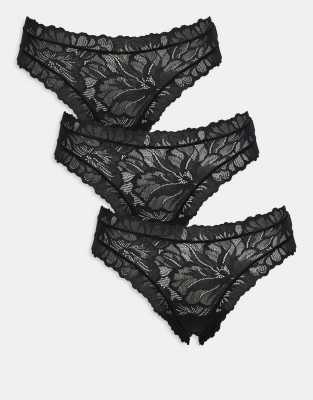 Lindex 3-pack Lace Brazilian Briefs In Black