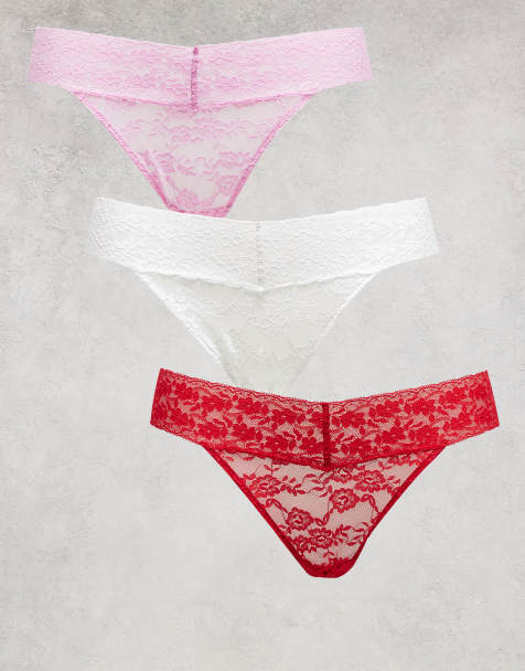 Lindex 3 pack lacey lace lingerie thong in red/pink/white multi - view 1