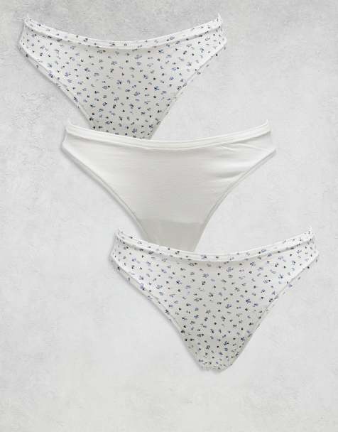 Lindex 3 pack of Lace edge brazillian cotton briefs in Ditsy print and white  - view 1