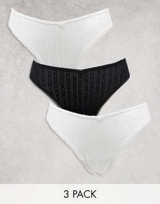 Lindex 3 pack pointelle brazilian brief in black/white-Multi φωτογραφία