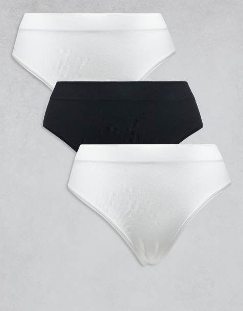 Lindex 3 pack seamless rib brazilian briefs in black & white - view 1