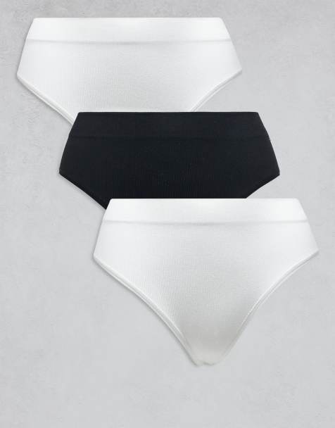 Lindex 3 pack seamless rib knit brazilian briefs in black & white - view 1