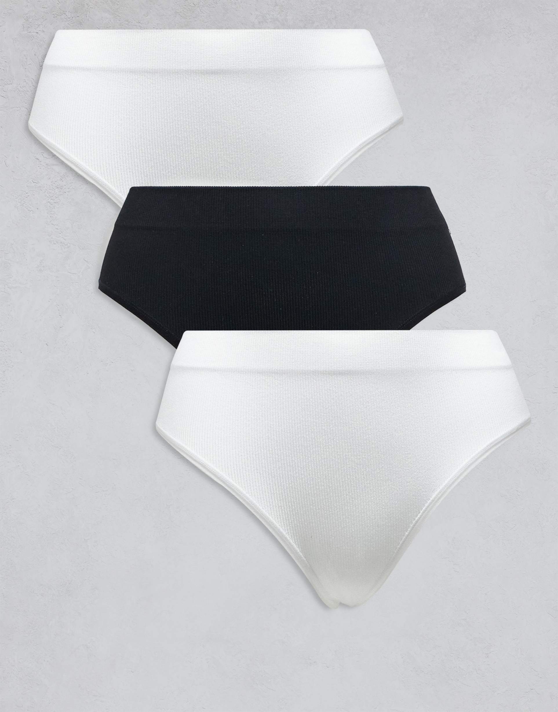 lindex 3 pack seamless rib knit brazilian briefs in black & white