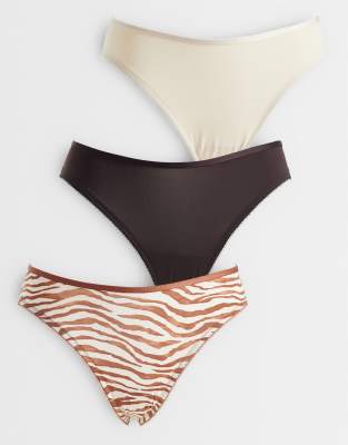 Lindex 3 Pack Soft Micro Brazilian Brief With Lace Trim In Multi