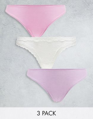 Lindex 3-pack Thong In Pink, White And Lilac-multi