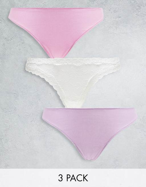 Lindex 3-pack thong in pink, white and lilac