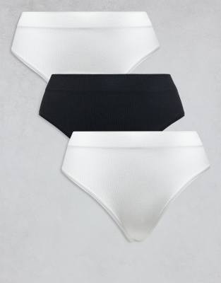 Lindex - 3er-Pack nahtlose, gerippte Brazilian-Slips in Schwarz und Weiß-Bunt