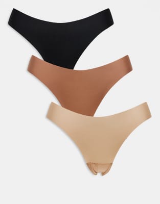 Lindex - 3er-Pack unsichtbare Tangas in neutralen Farben-Bunt