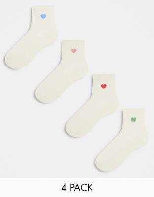 Lindex Lindex 4 pack heart detail ankle socks in beige-Black