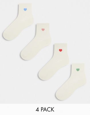 Lindex 4 pack heart detail ankle socks in beige - ASOS Price Checker