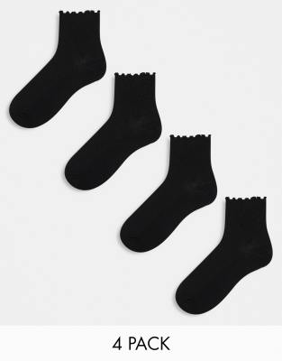 Lindex 4 Pack Lettuce Edge Ankle Sock In Black