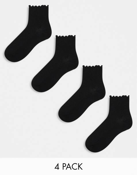 Lindex 4 pack lettuce edge ankle sock in black - view 1