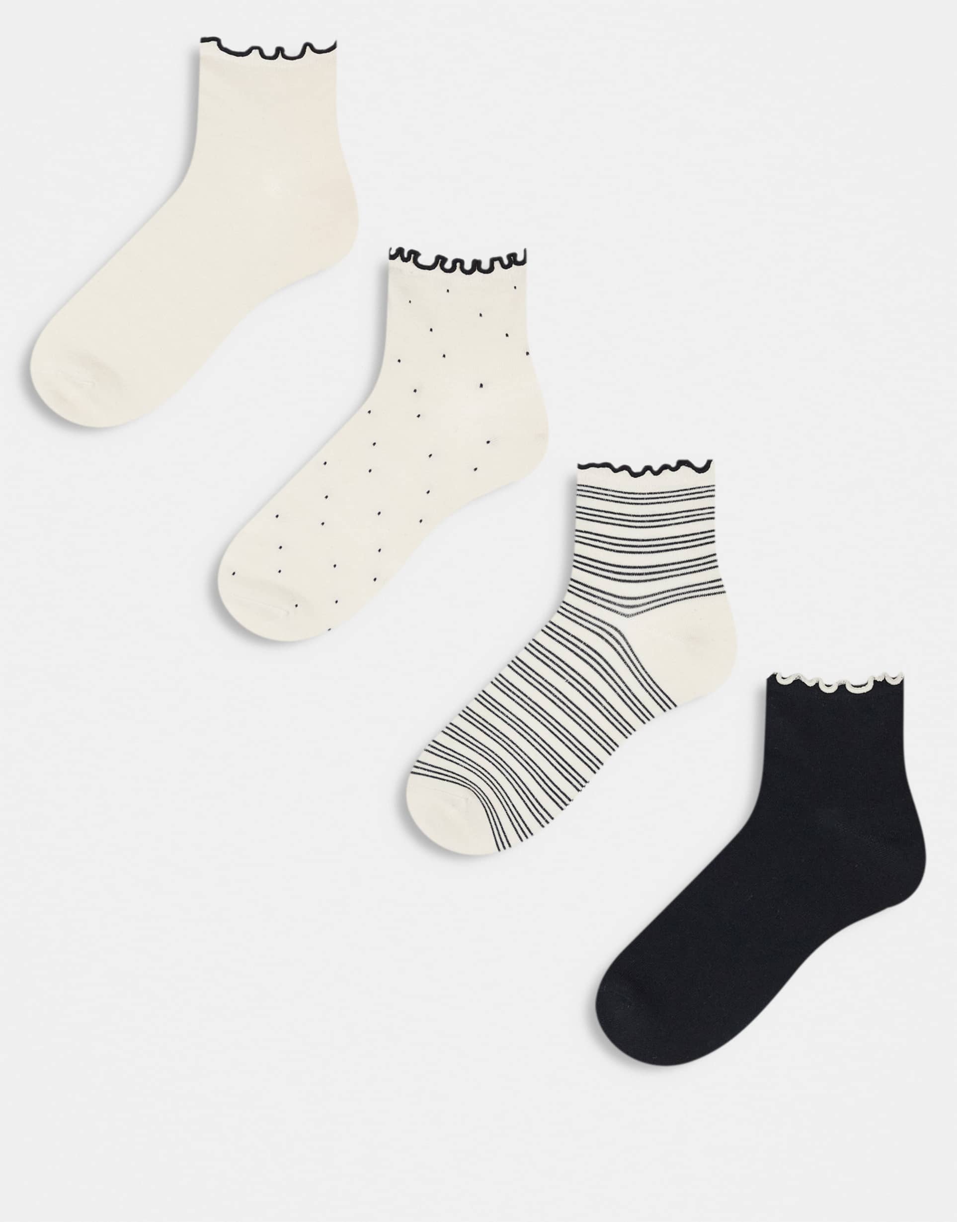 lindex 4-pack lettuce edge ankle socks in black & beige