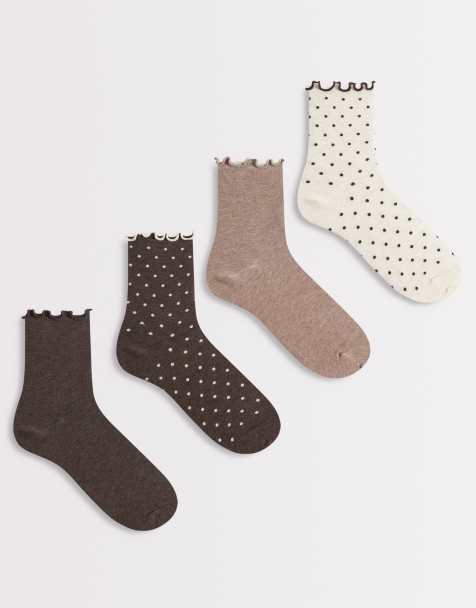 Lindex 4 pack lettuce edge polka dot high ankle socks in brown - view 1