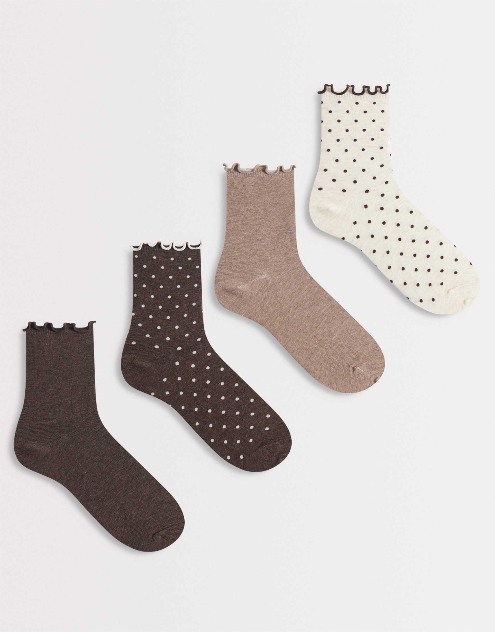 lindex 4 pack lettuce edge polka dot high ankle socks in brown