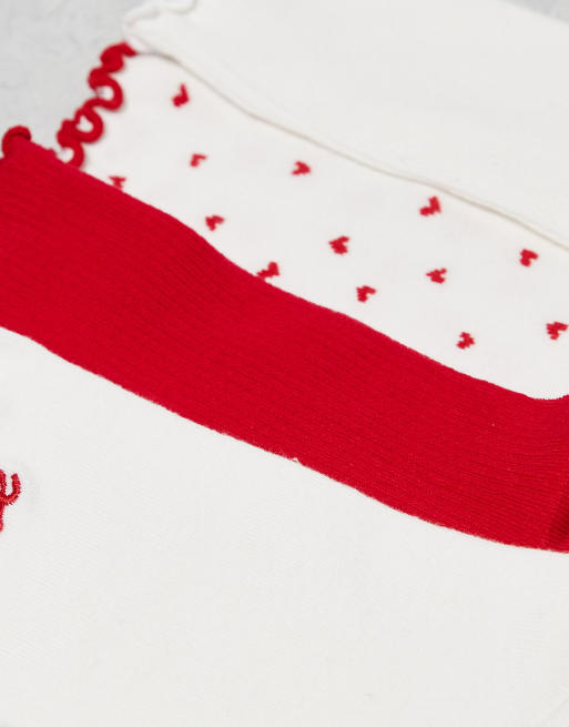 Lindex 4 pack lettuce edge print socks in off white and red, 3 of 3