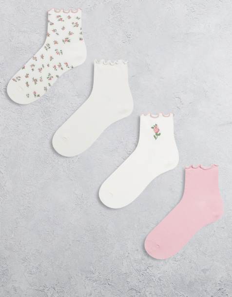 Lindex 4-pack lettuce edge socks in pink/floral mix - view 1