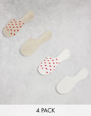 Lindex 4 pack low rib socks in heart pattern