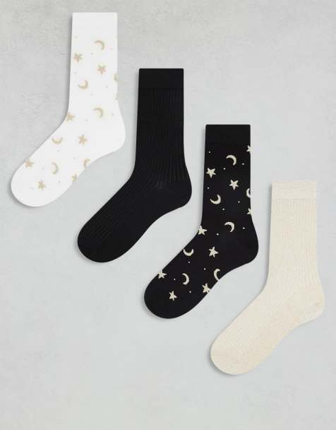 Lindex 4 pack moon & star printed glitter detail sock in multi - view 1