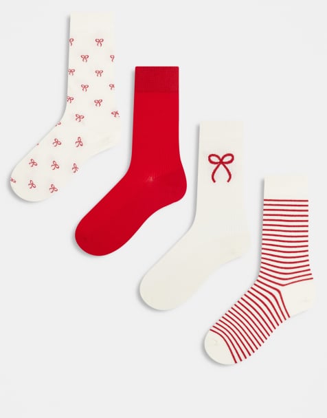 Lindex 4 pack of printed socks with glitter detail in red - view 1