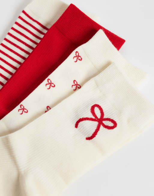 Lindex 4 pack of socks in red bow and stripe print, 3 of 3