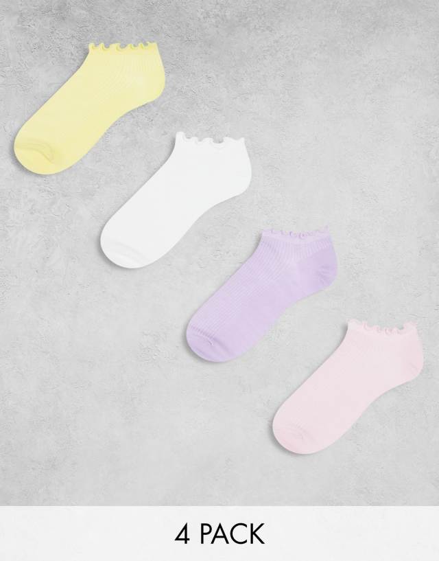 Lindex 4-pack ribbed footsie socks with frill edge in multi