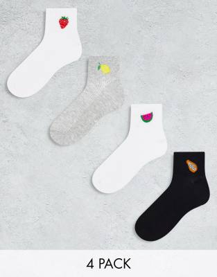 Lindex 4-pack ribbed sports socks with fruit motifs in multi
