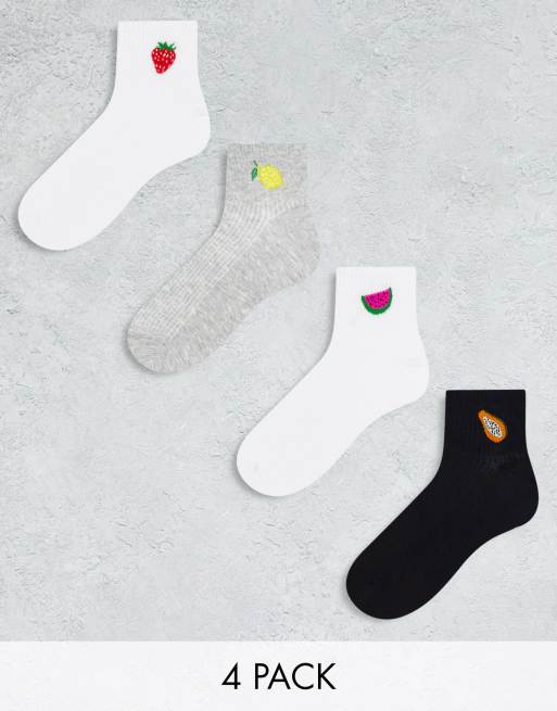 Lindex 4 pack ribbed sports socks with fruit motifs in multi